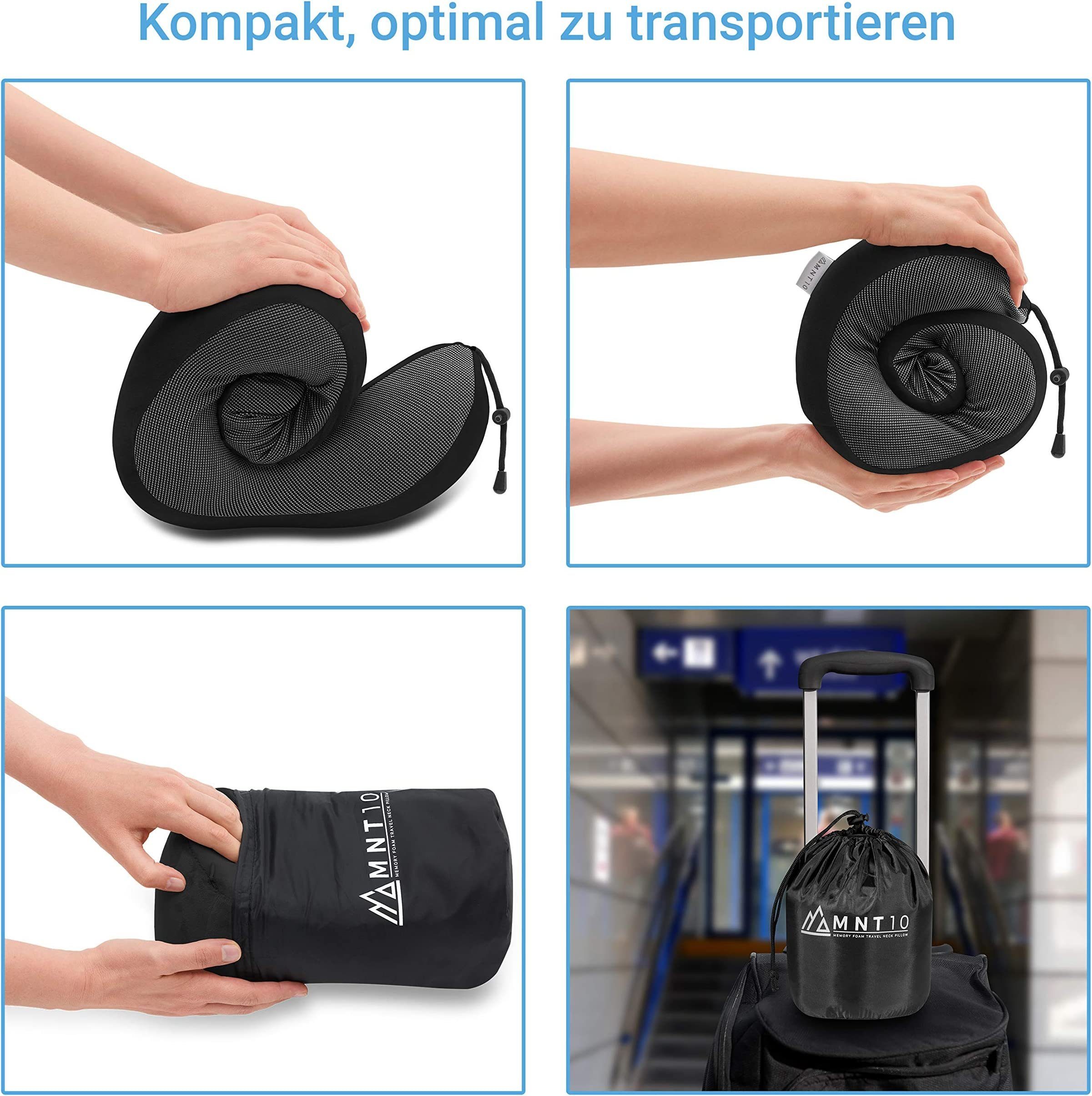 Nackenstützkissen Reise Nackenkissen Memory Foam + GRATIS Zubehör, Komprimierbar, MNT10, Nackenhörnchen Memoryschaum + GRATIS Schlafmaske