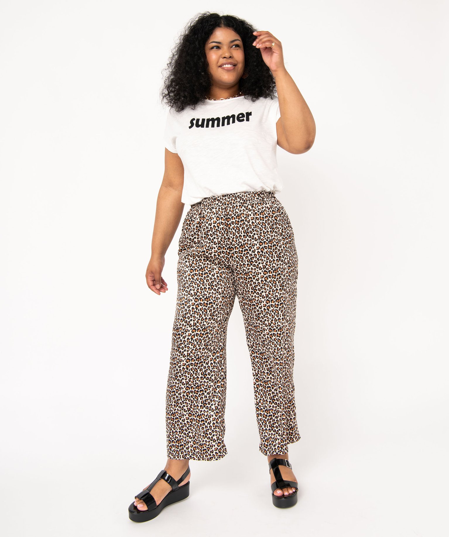 Pantalon ample à motif léopard femme grande taille imprime | GEMO