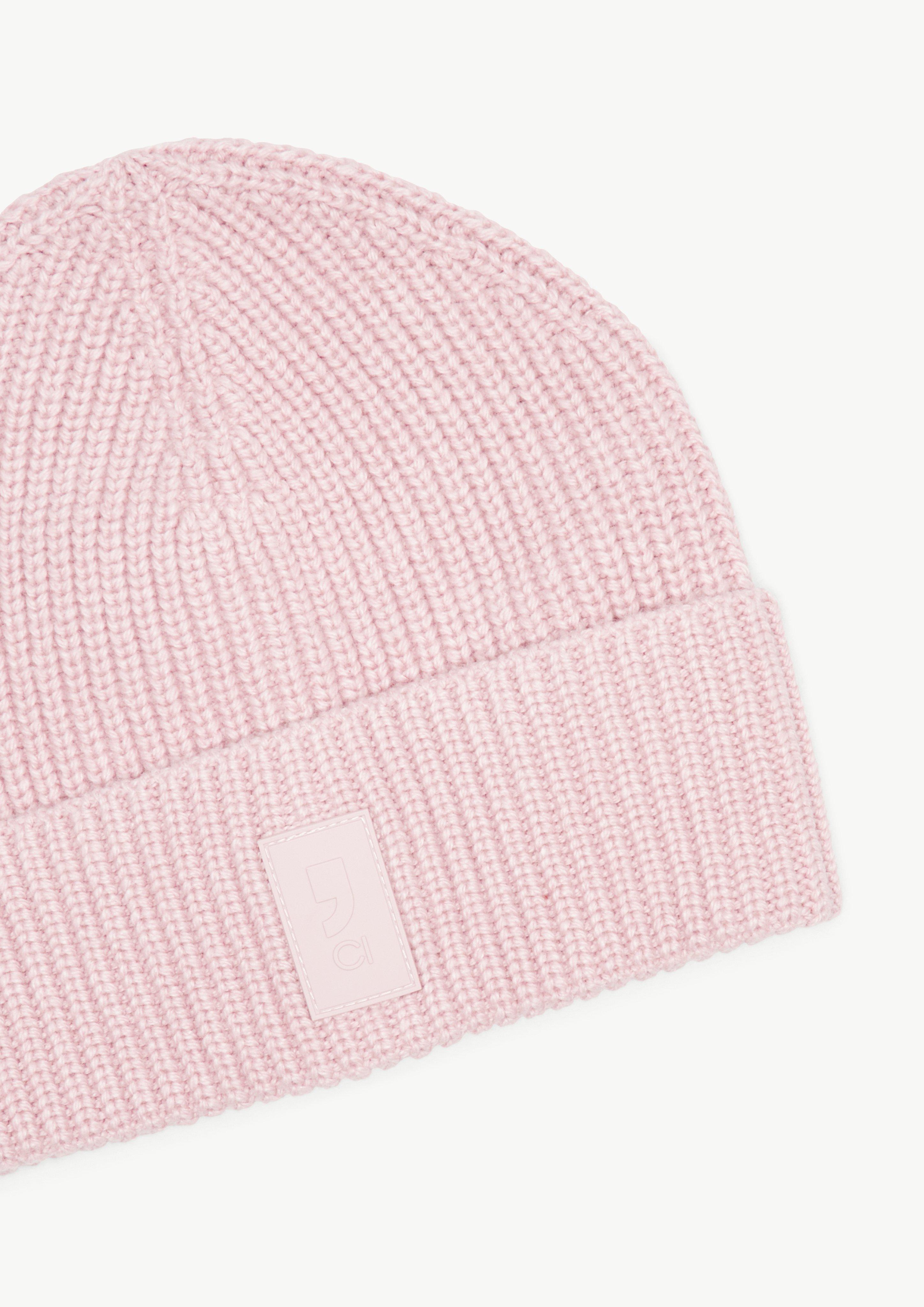 Strickmütze mit Label-Patch - zartrosa