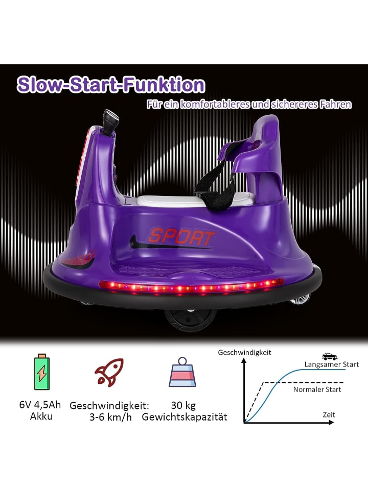 COSTWAY 6V Aufsitz Autoscooter LED in Lila günstig kaufen 66 cm