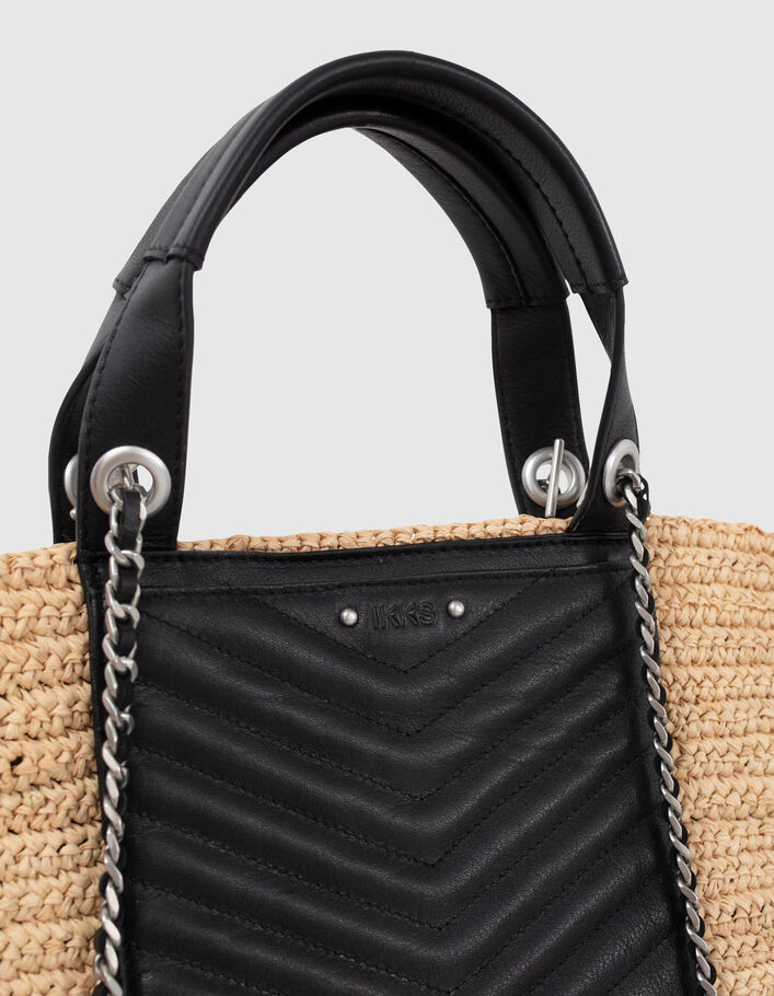 Panier 1440 raphia beige poche en cuir matelassé Femme