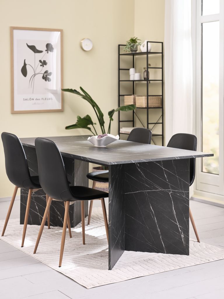KRONDAL JONSTRUP KRONDAL L180 bord imitert marmor 4 JONSTRUP stol sort/eik