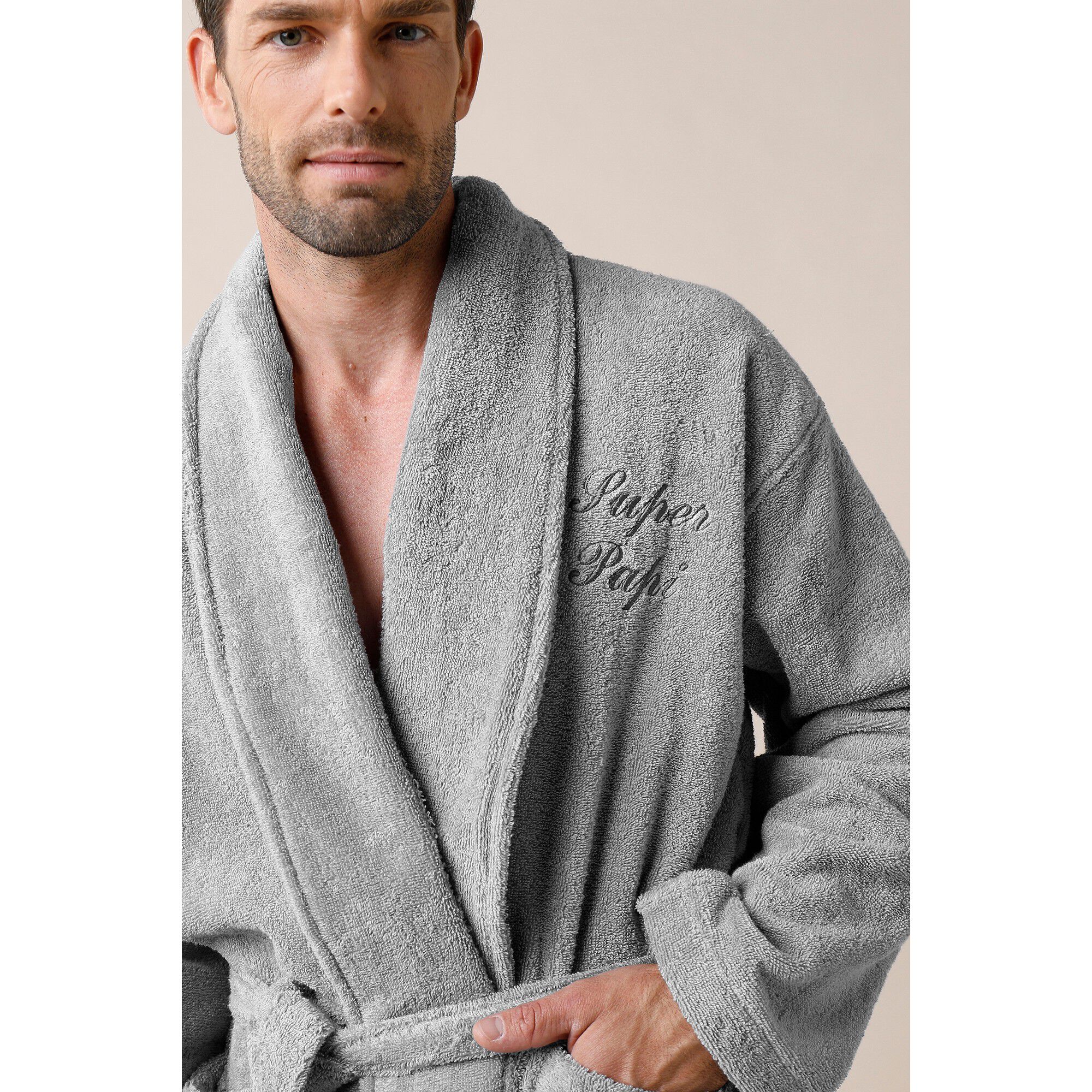 Peignoir mixte adulte éponge bouclette col châle personnalisable