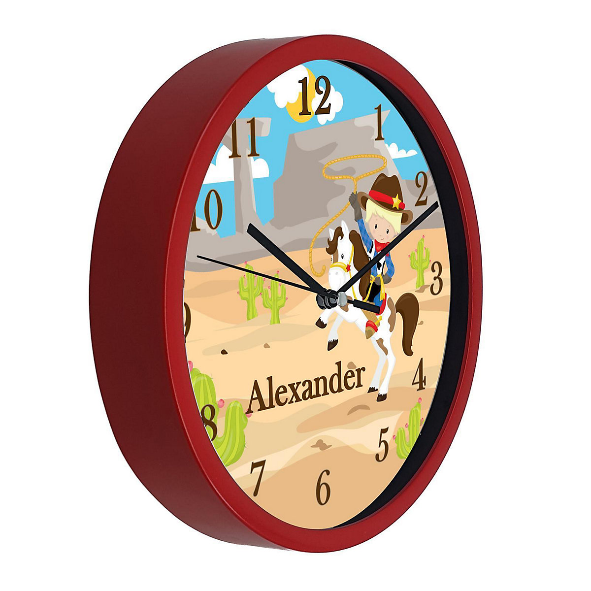 Kinder Wanduhr laufruhig personalisiert mit Name Cowboy