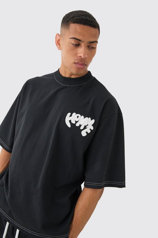 Oversize T-Shirt mit Kontrast-Naht und Print
