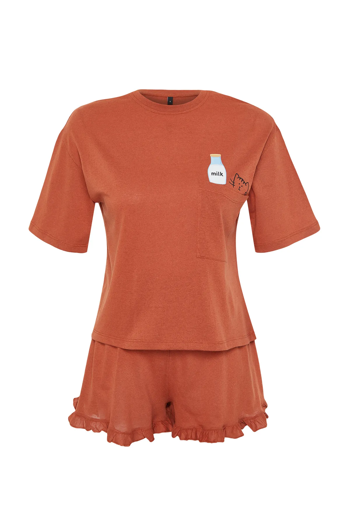 Trendyol Collection  Gestricktes Pyjama-Set aus T-Shirt und Shorts aus bedruckter Baumwolle mit Kachelmuster THMSS22PT0422