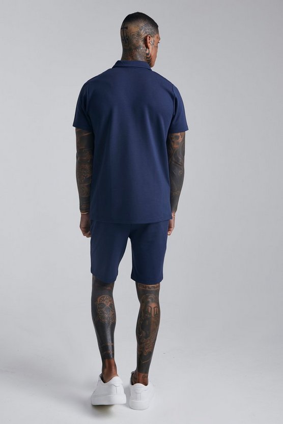 Poloshirt mit Hahnentritt Jacquard-Einsatz & Shorts