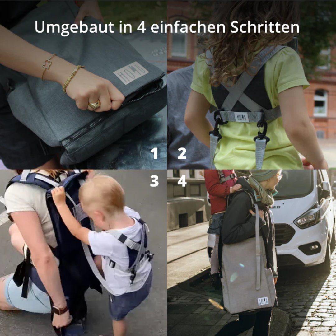 HOMB - Hop on my back! Rückentrage Soft Kraxe, Kindertrage, bis 25kg, für Wandern, Reisen & Ausflüge