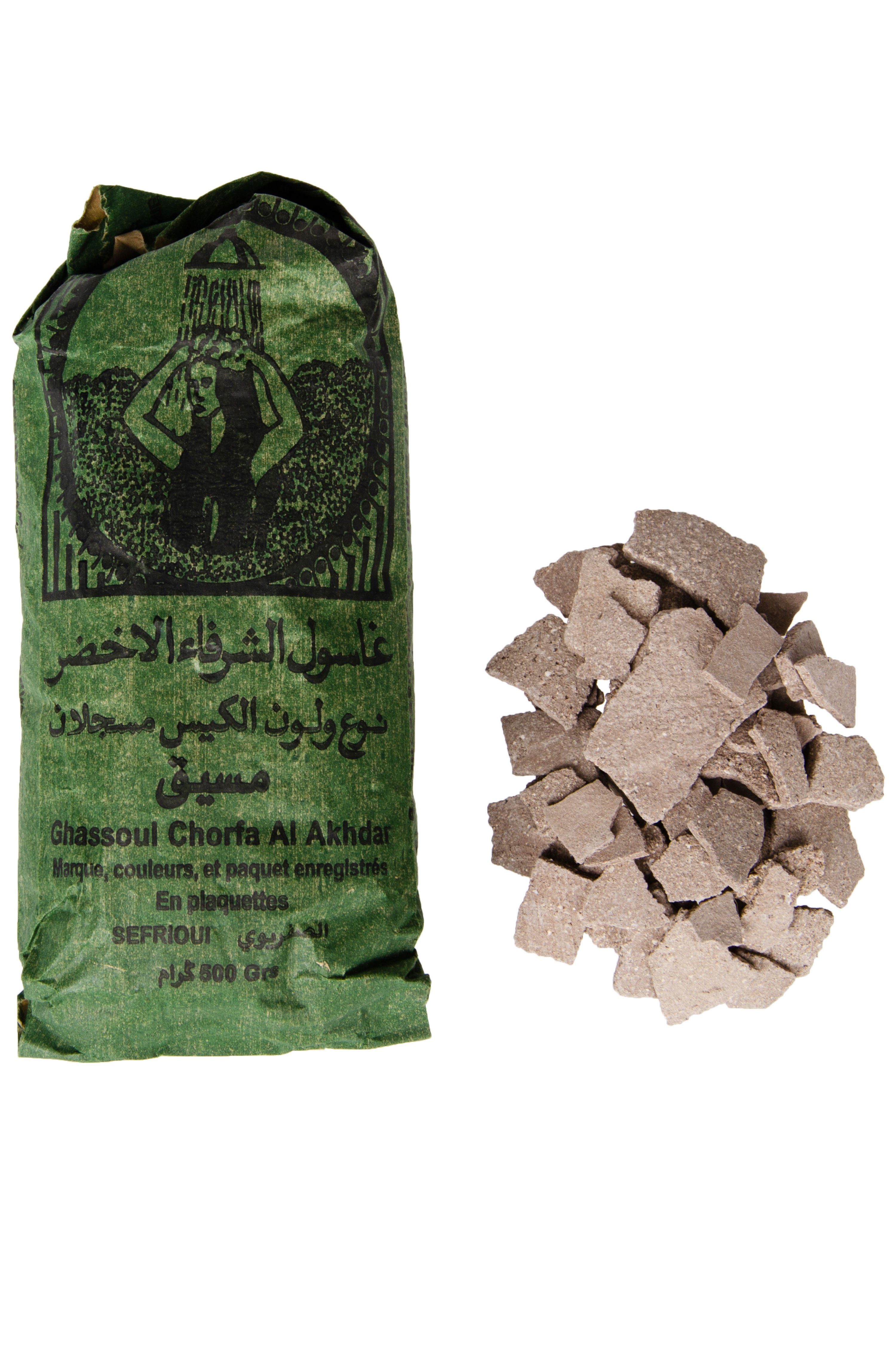 Marrakesch Orient & Mediterran Interior Handseife Ghassoul Lavaerde Granulat Marokkanische Tonerde Gesichtsmaske Peeling, Traditionell verarbeitet, an der Luft und an der Sonne getrocknet.