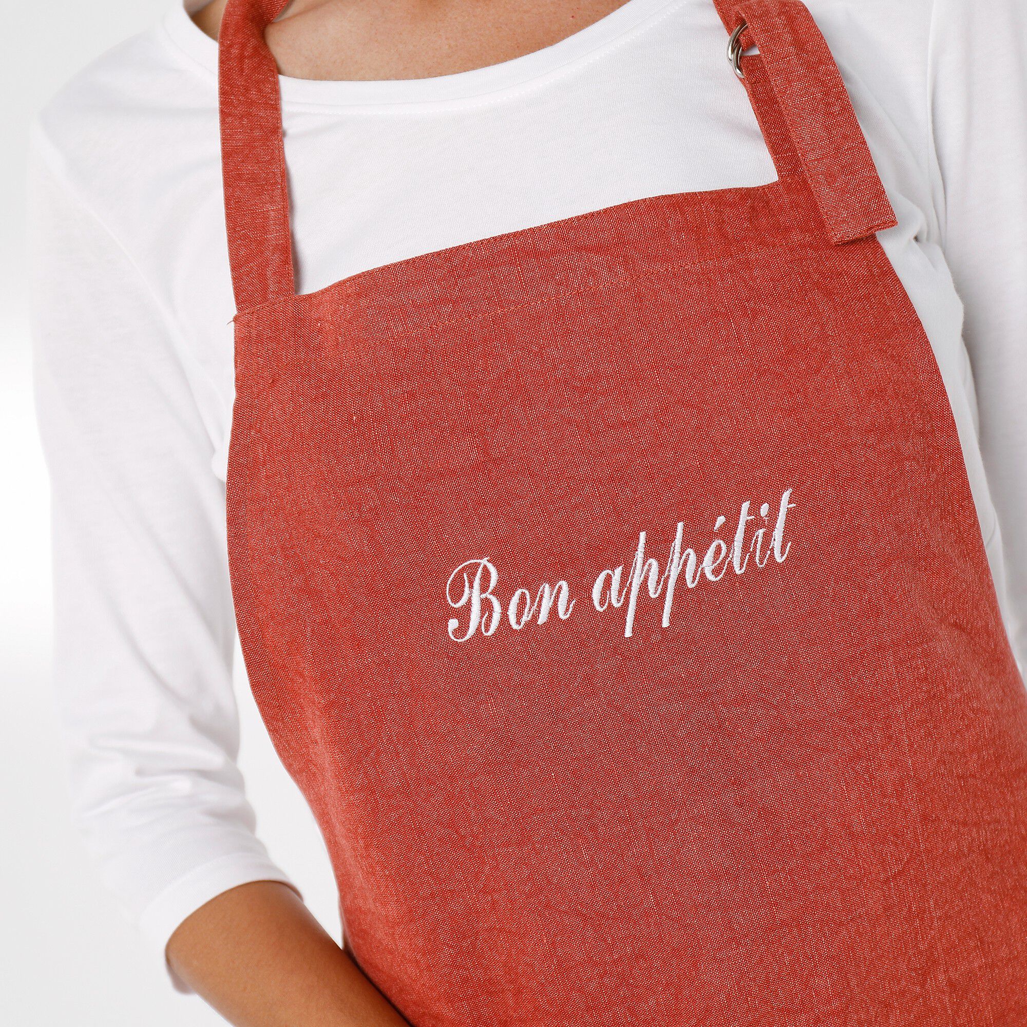 Tablier bavette coton et lin uni personnalisable