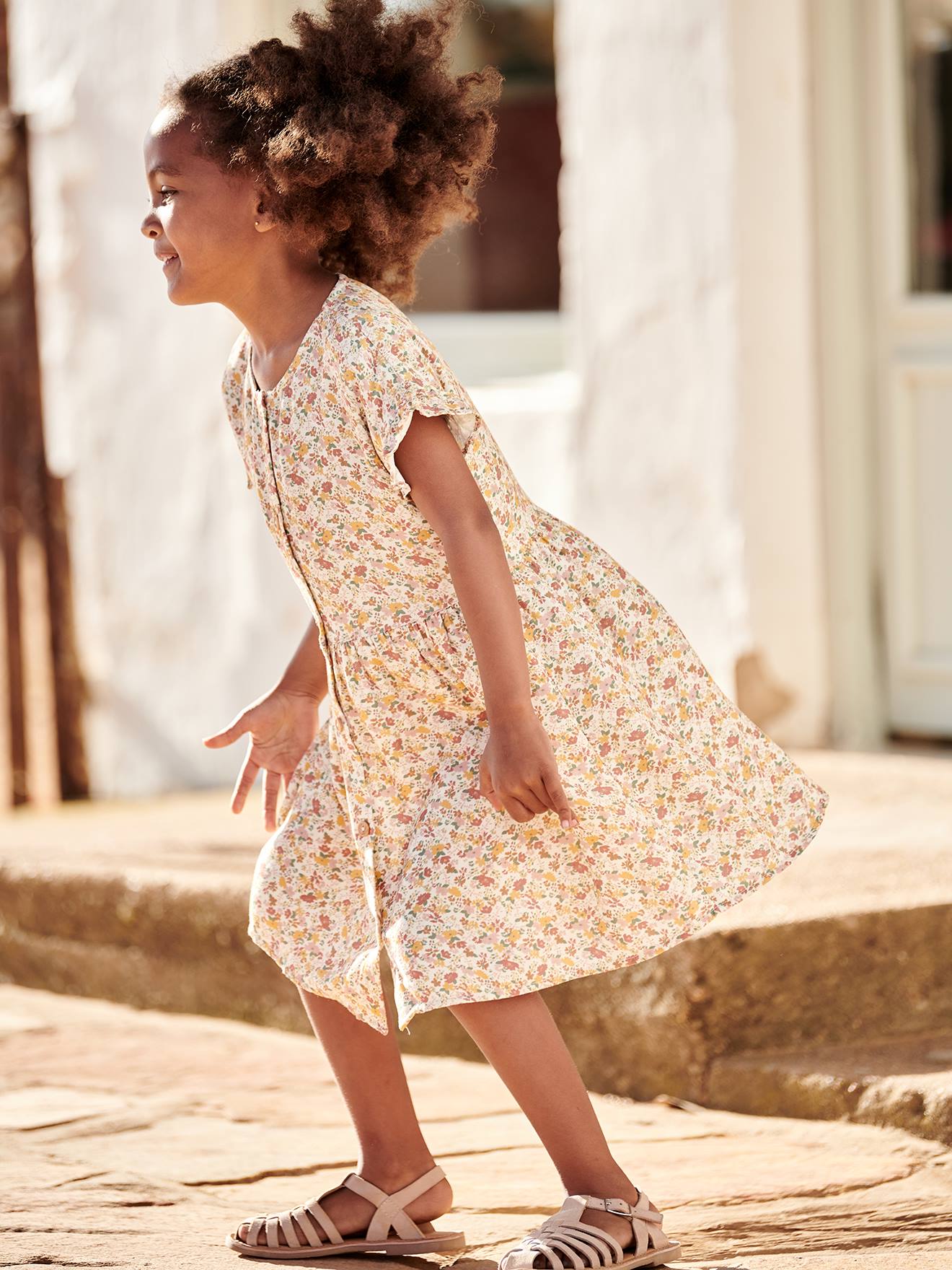Vertbaudet Mädchen Kleid, Blumen Oeko-Tex - marine