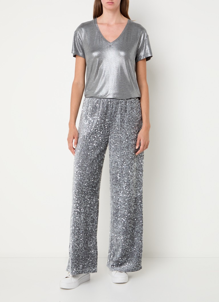 T-shirt Summum con scollo a V e inserti in lurex