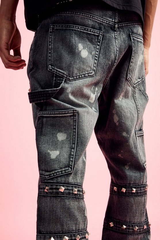 Slim-Fit Schlagjeans mit verziertem Detail
