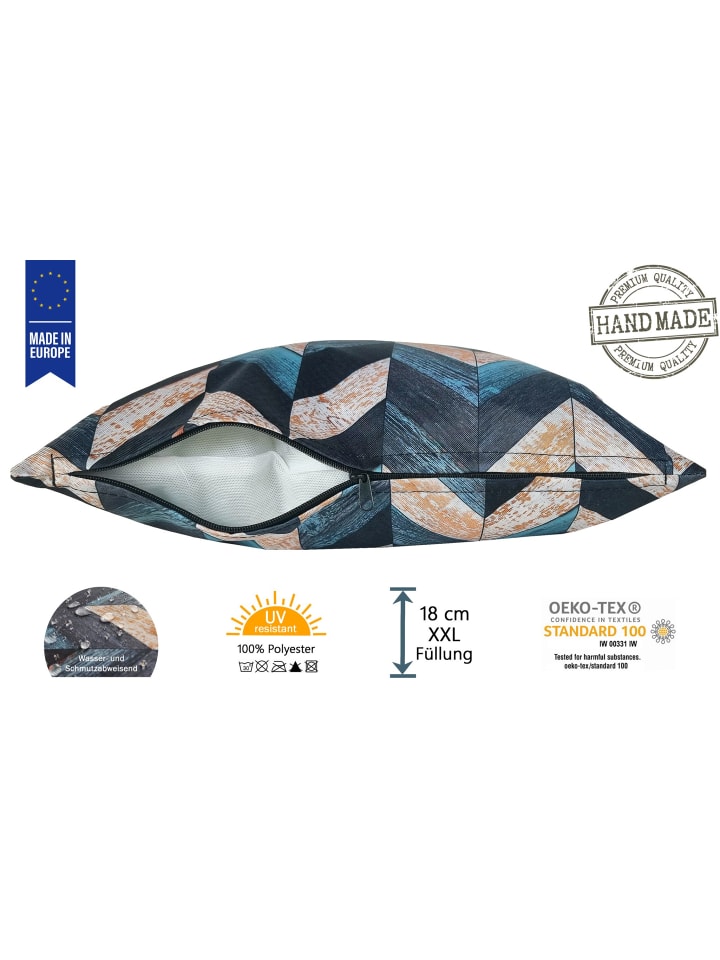 JACK Outdoor Dekokissen Motiv 45x45cm inkl. XXL Füllung in Linear Petrol günstig kaufen 45x45 cm