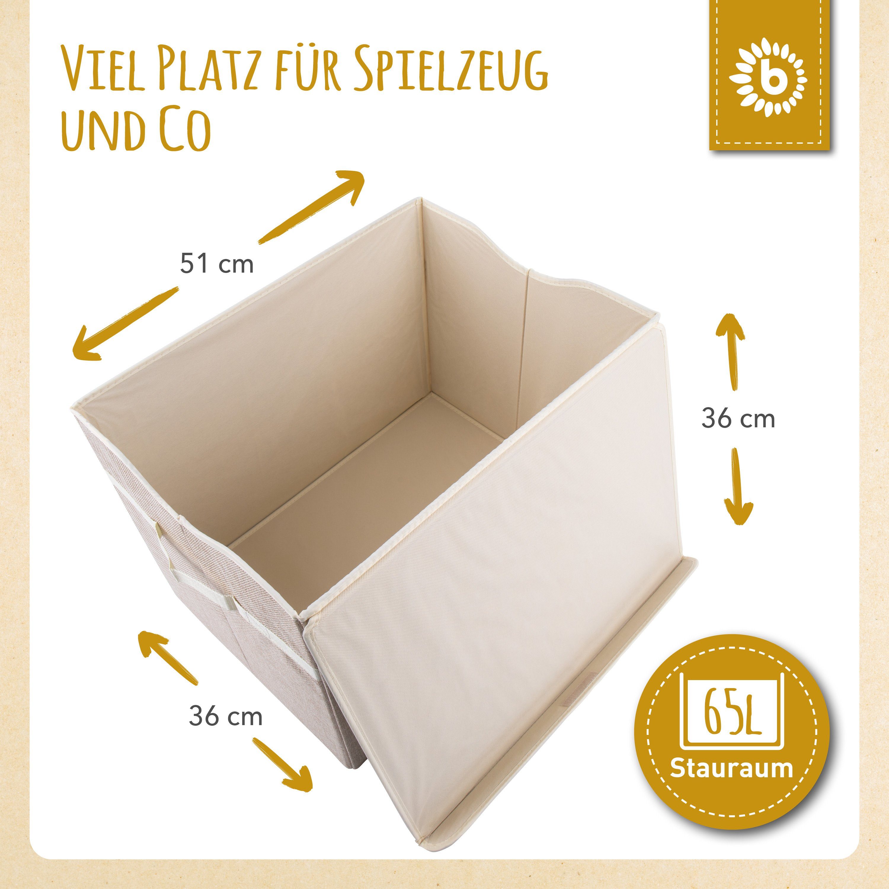 BIECO Spielzeugtruhe Bieco Aufbewahrungsbox mit Deckel 65L faltbar ca. 36x36x51cm Spielzeugkiste mit Deckel Aufbewahrungsbox Kinder Kisten mit Deckel Aufbewahrungsbox Groß Wickeltisch Organizer Löwen Motiv