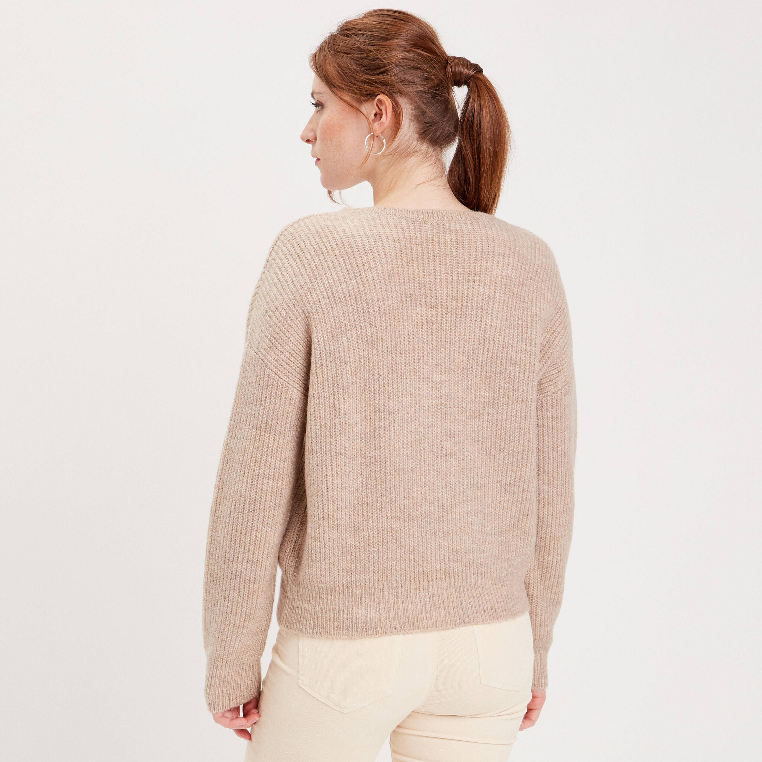 Pull col en V sable femme | Cache Cache