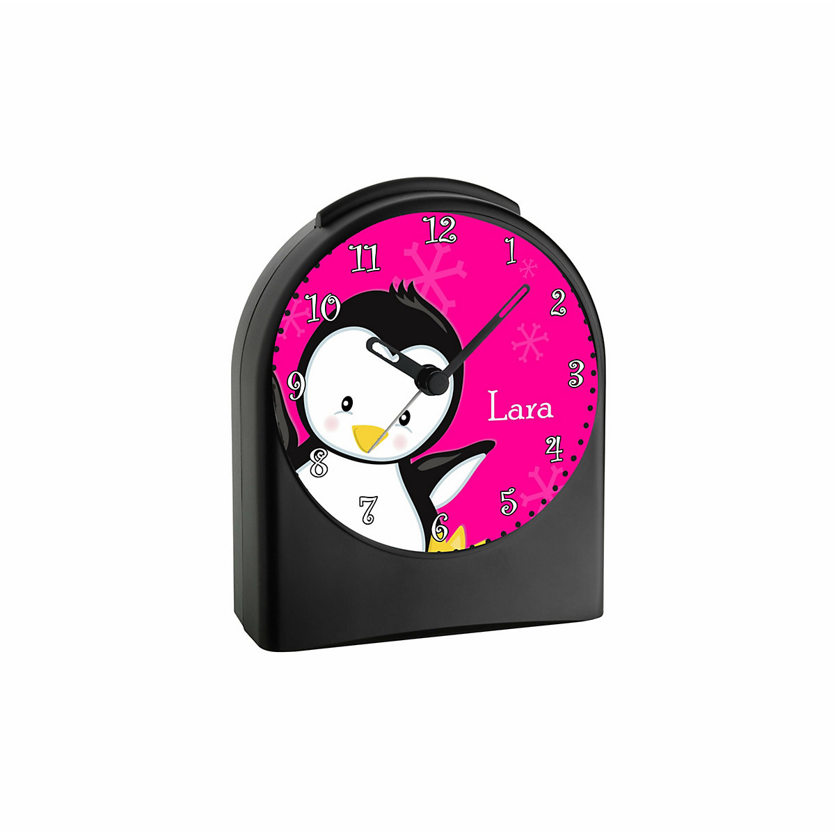 Kinder Funkwecker personalisiert mit Namen Pinguin Atom-/Funkuhr, 12-Stunden-Anzeigeformat, Schlummerfunktion, Nachtlicht, Geräuschlos/Ohne Ticken