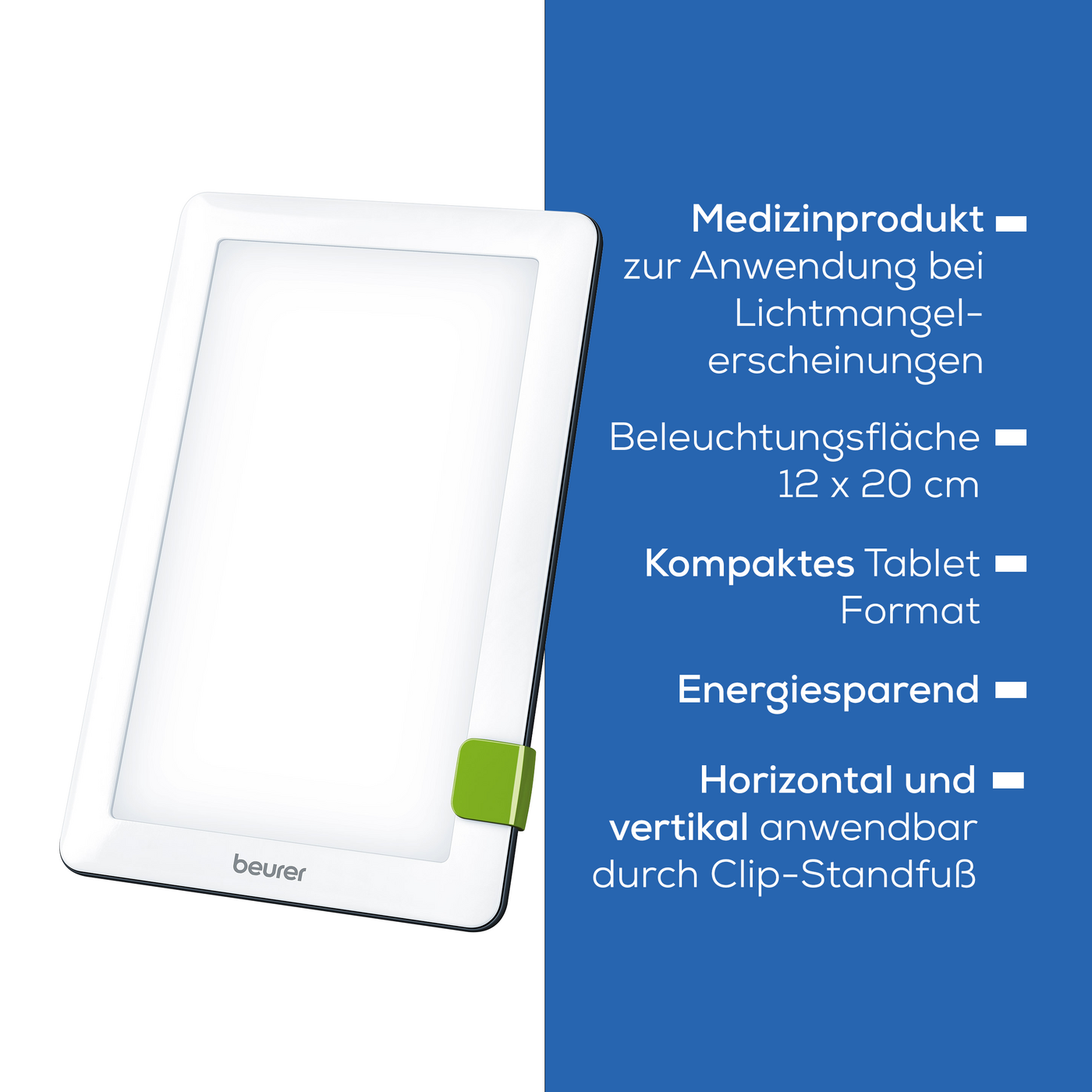 Beurer Tageslichtlampe TL 30-Kompakte Tageslichtlampe horizontal & vertikal anwendbar mit variablem Standfuß