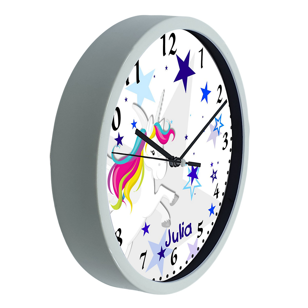 Kinder Wanduhr personalisiert mit Name Pegasus Sterne Blau