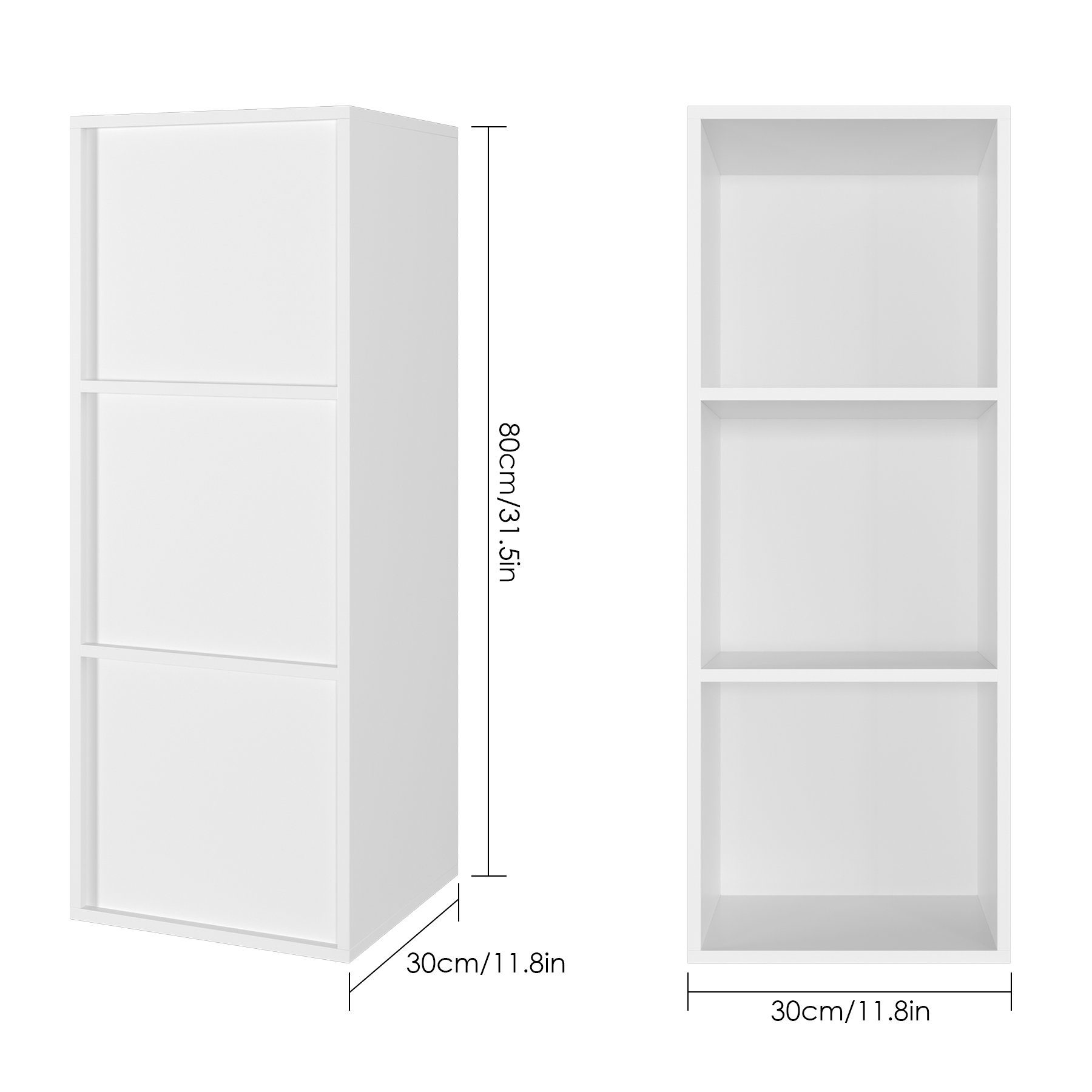 Homfa Bücherregal, Standregal mit 3 Fächern, Würfelregal, Holzregal, Landhaus Regal