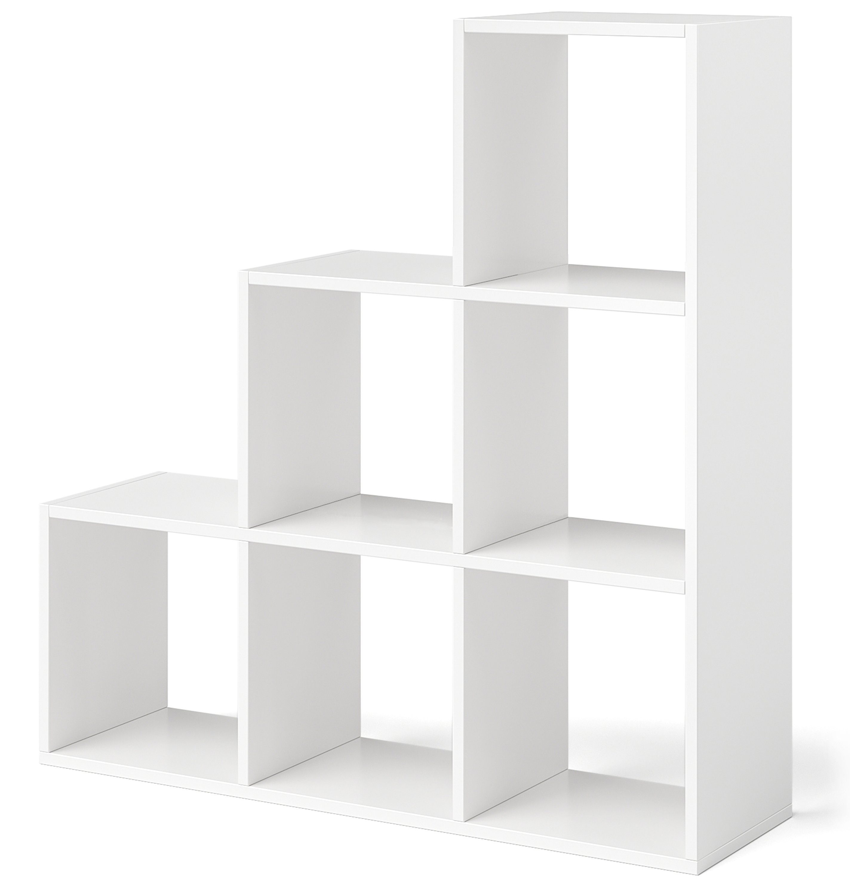 Bellamio Bücherregal Aras Raumteiler, Treppenregal, Würfelregal, 6 Ablagefächer, viel Stauraum