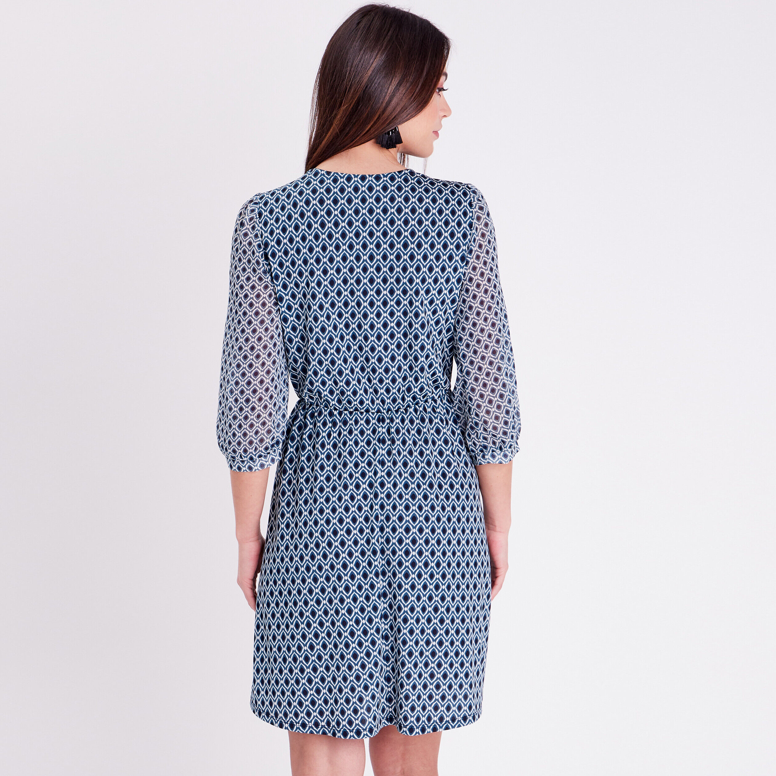 Robe évasée manches 3/4 bleu femme | Cache Cache