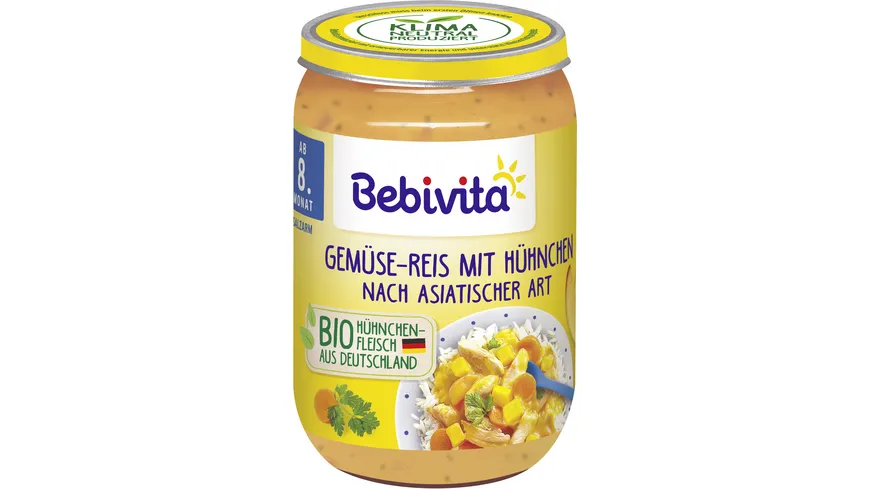 Bebivita Bio Menüs: Gemüse-Reis mit Hühnchen nach asiatischer Art 220 g