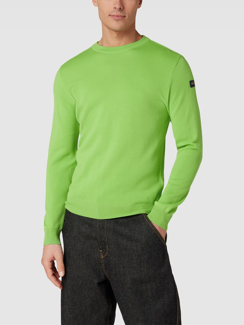 Strickpullover mit Label-Patch in neon grün