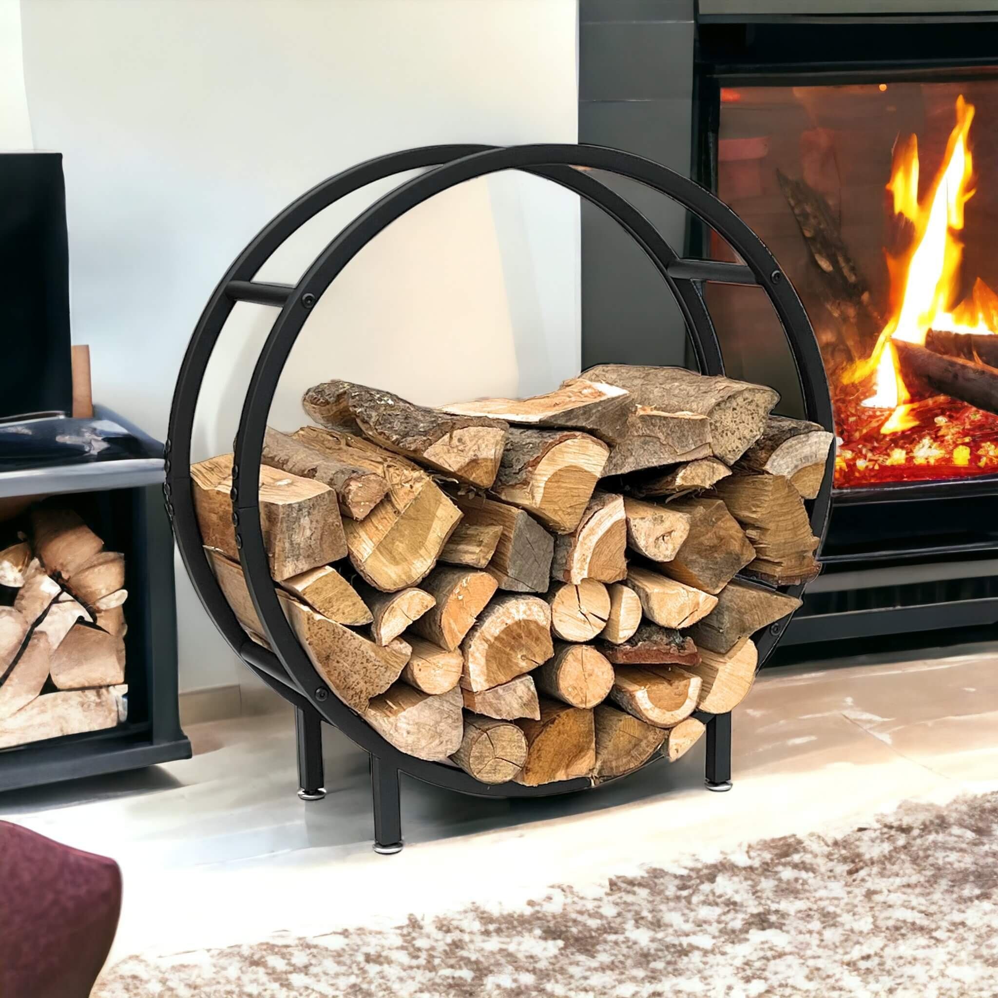 DanDiBo Kaminholzregal Kaminholzregal Metall Schwarz Rund 60 cm Kaminholzständer Kaminholz, Freistehendes Kaminholzregal