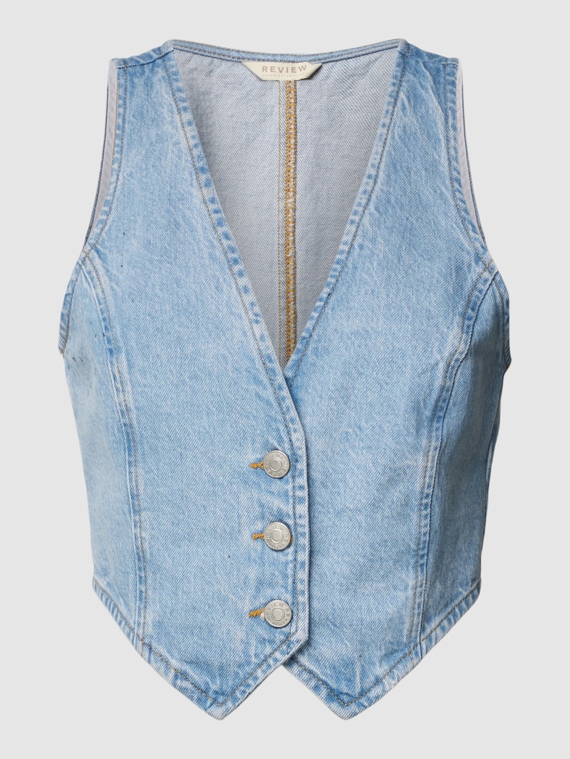 Jeansweste mit Ziernähten in hellblau
