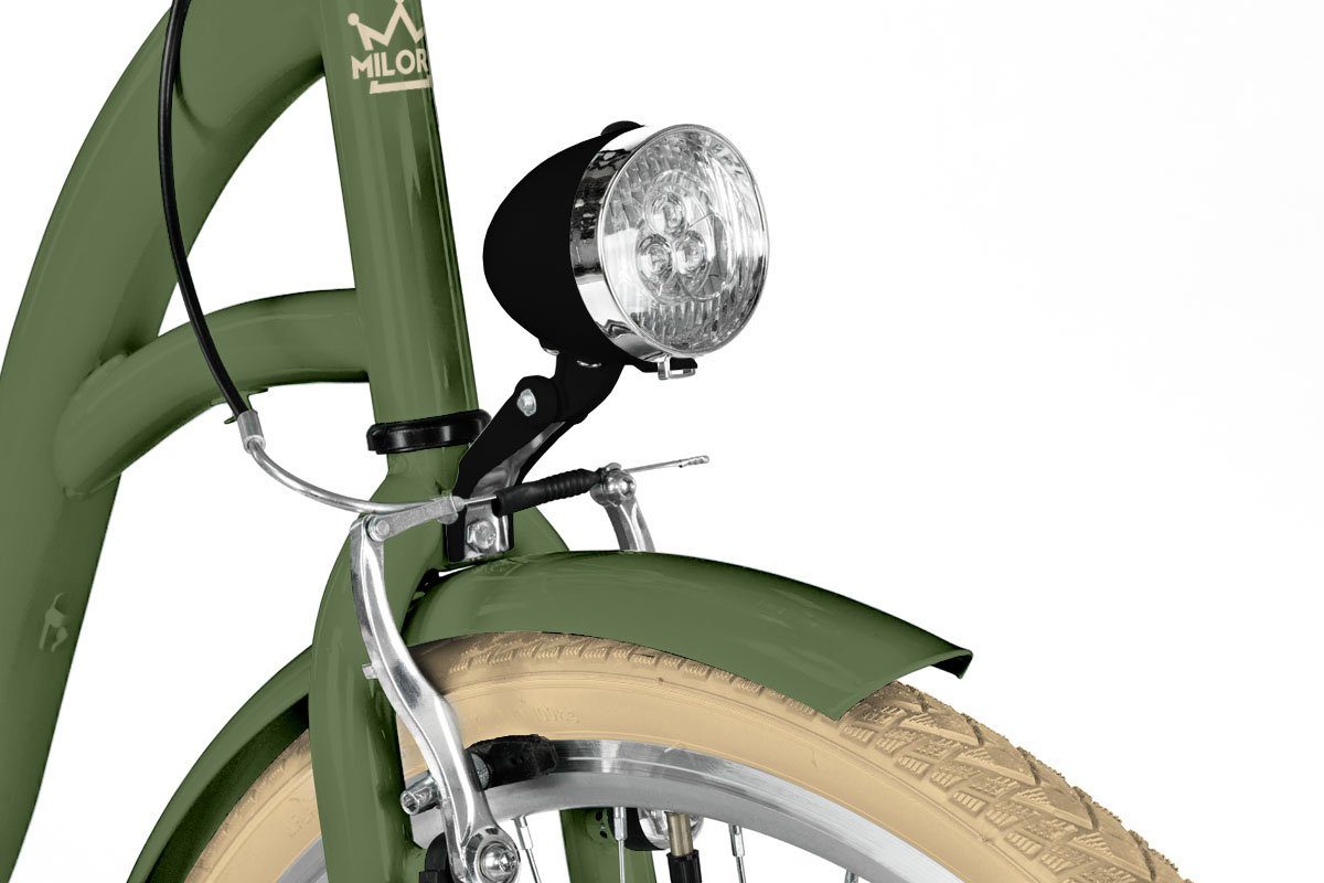 MILORD BIKES Cityrad Milord City Fahrrad Weidenkorb Damen, 28/26 Zoll, Grün-Creme, 7-Gang, 7 Gang Shimano, Kettenschaltung