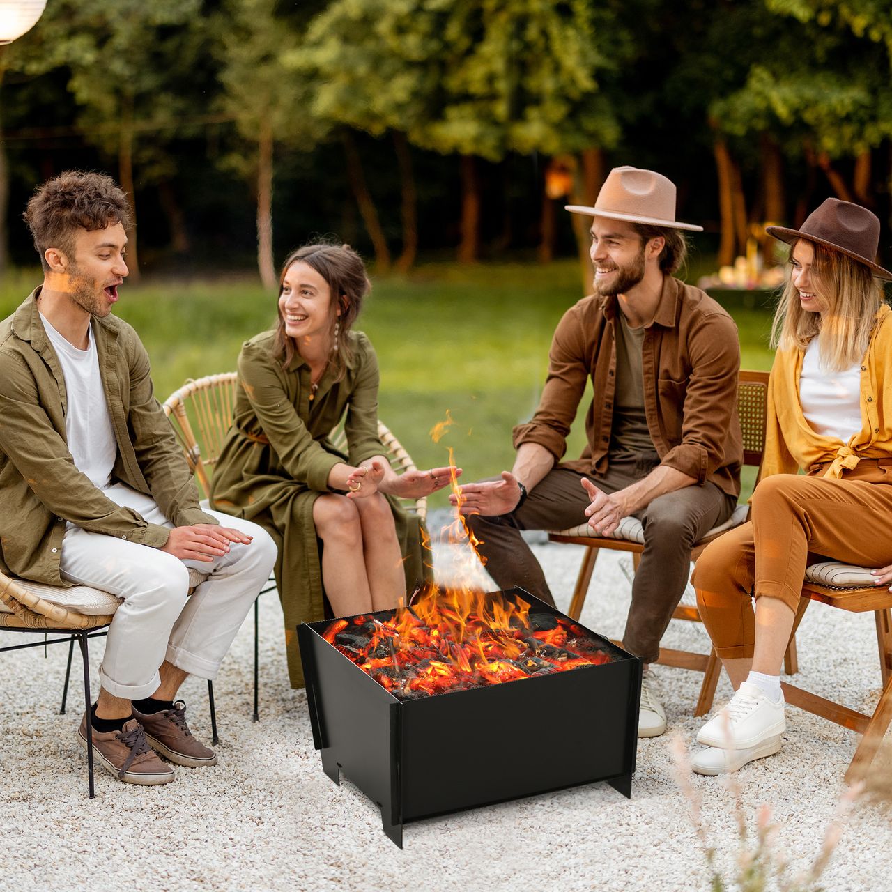 Outsunny Feuerschale demontierbar steckbar Feuerkorb Feuerstelle für Garten Camping BBQ Stahl Schwarz 50 x 50 x 30 cm