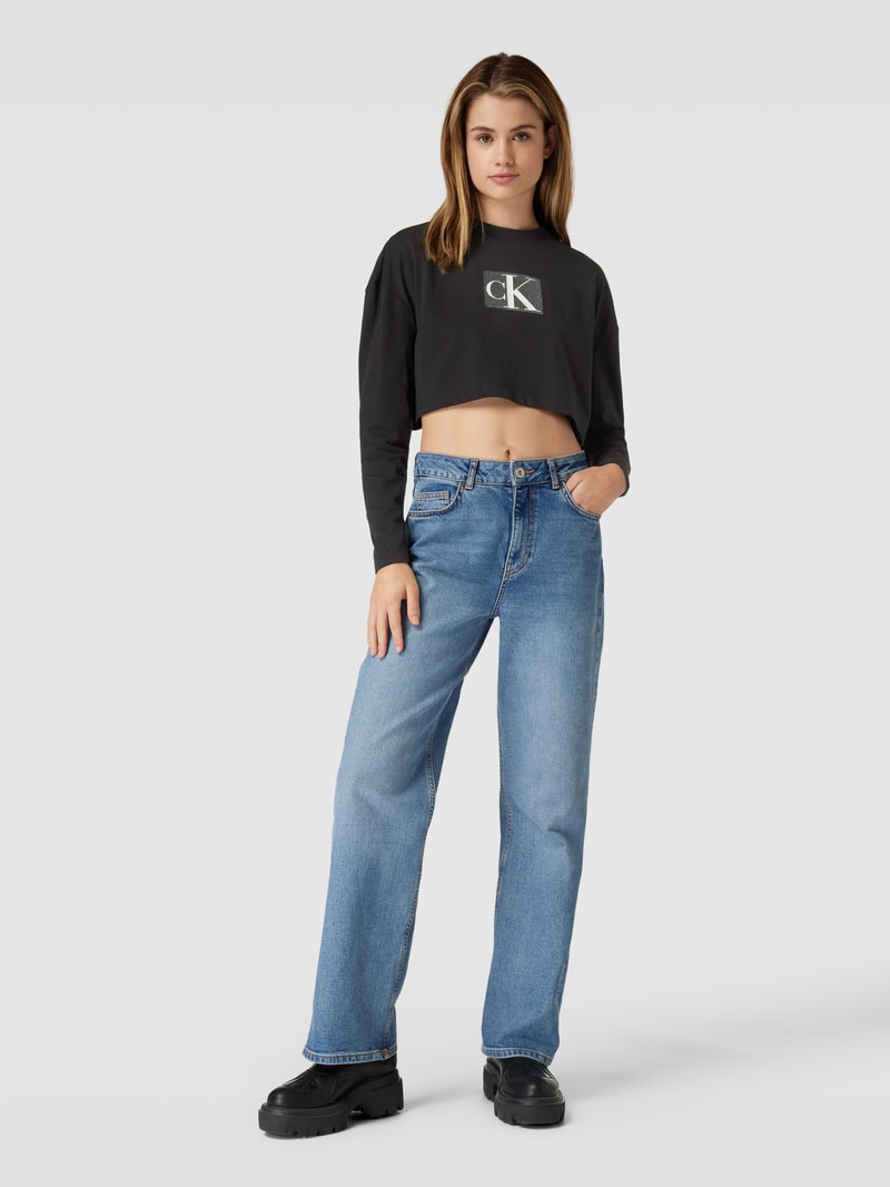 Cropped Longsleeve mit Label-Detail Modell 'SEQUIN' in black