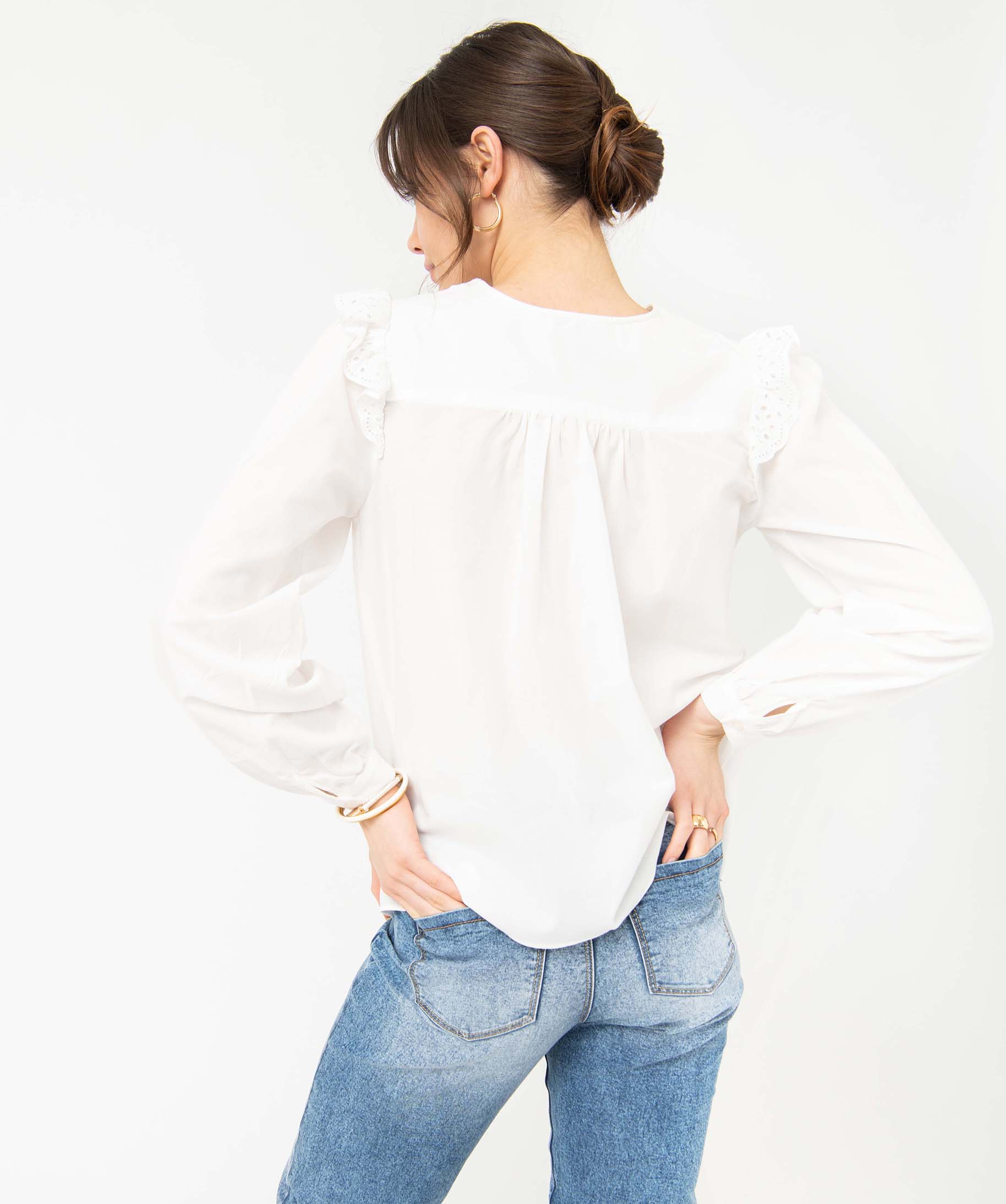 Blouse femme à boutons et plastron dentelle ecru | GEMO