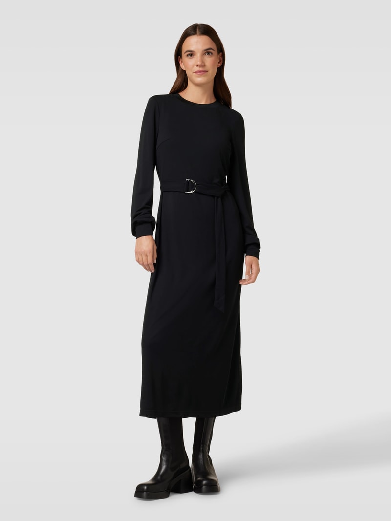 Midikleid mit Bindegürtel in schwarz