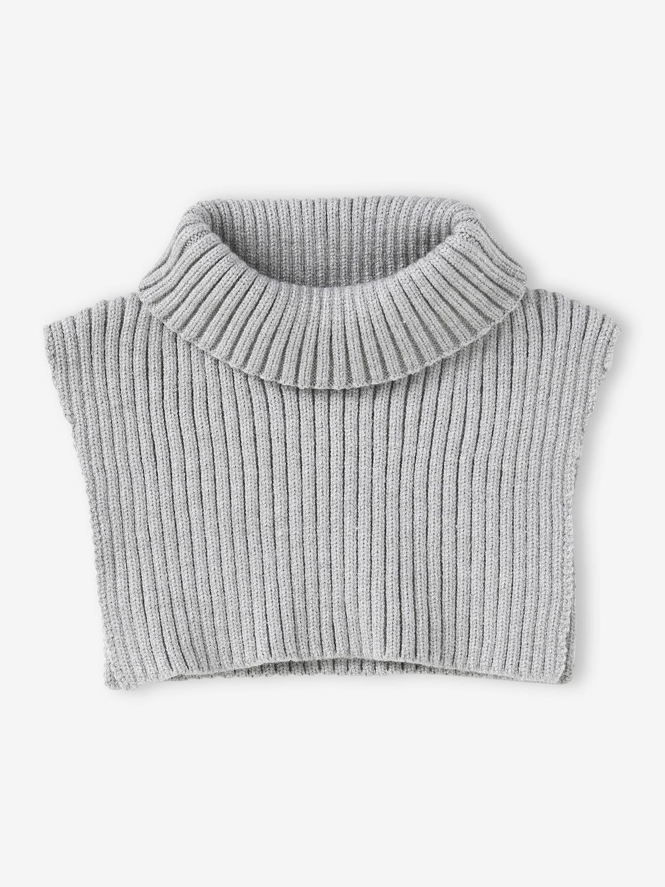 Faux-col en maille côtelée fille gris chiné