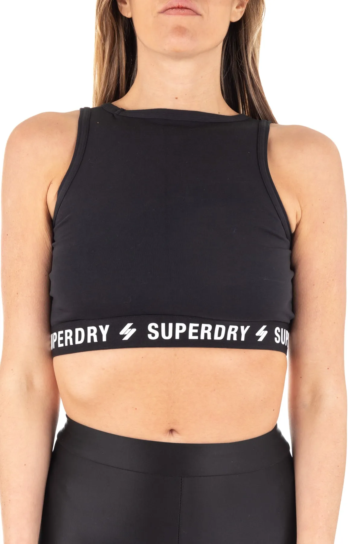SUPERDRY  Sport-BH - Schwarz - Slogan