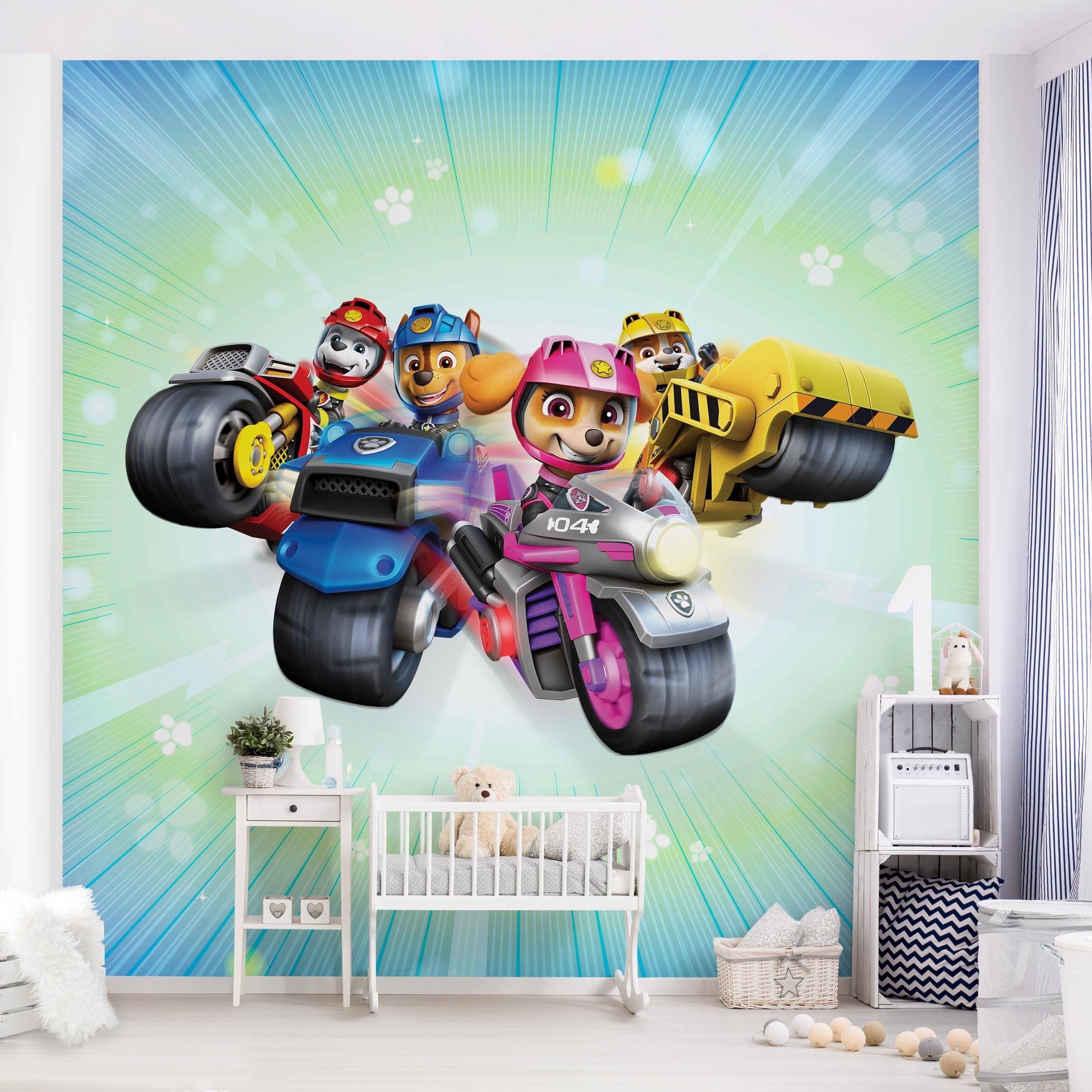 Bilderdepot24 Kindertapete Kinderzimmer PAW Patrol Moto Pups Action Blau Kinder Wanddeko Motorrad, Glatt, Matt, (Inklusive Gratis-Kleister oder selbstklebend), Mädchenzimmer Jungenzimmer Babyzimmer Bildtapete Fototapete Wandtapete