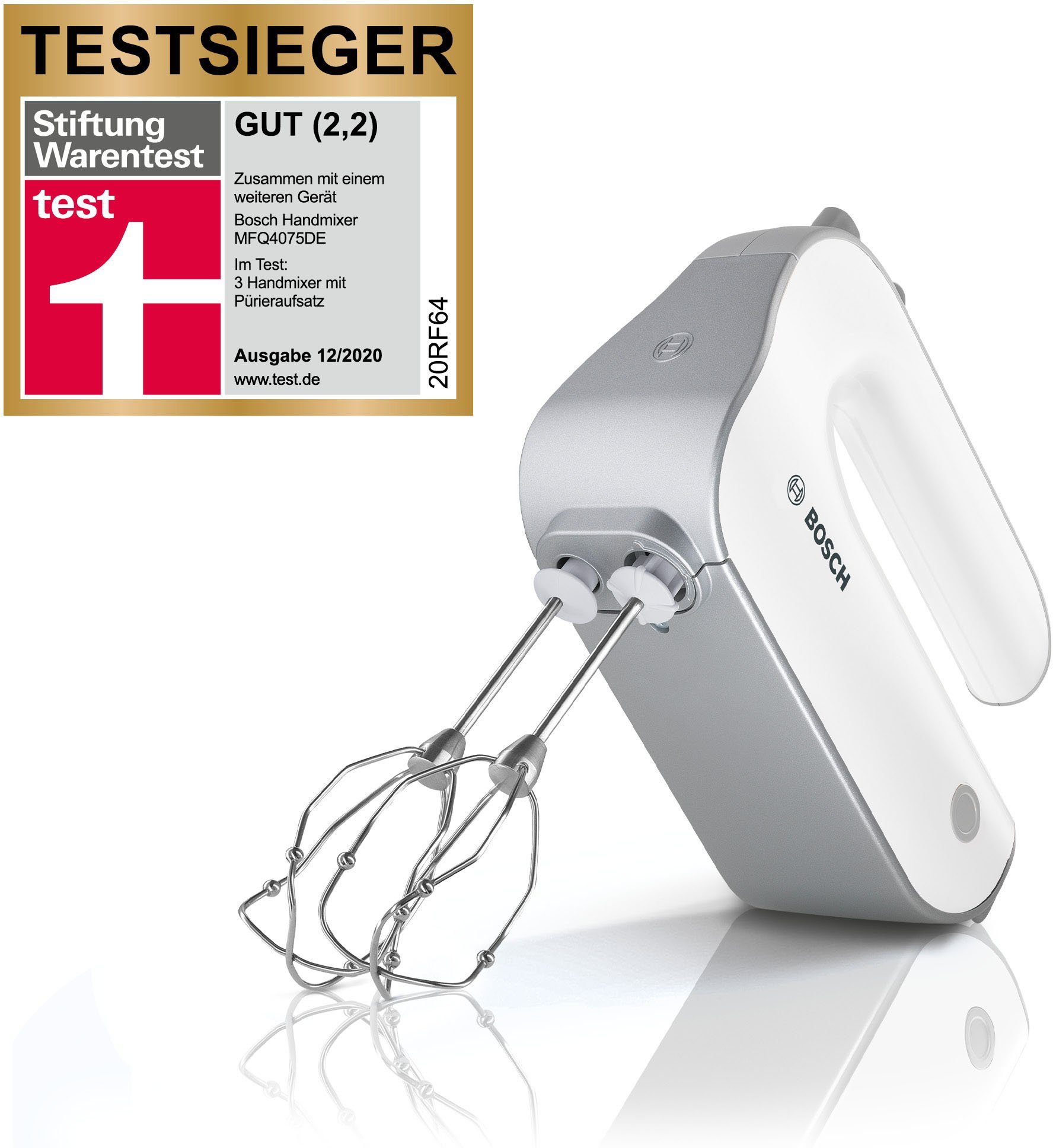 BOSCH Handmixer Styline MFQ4075DE, 550 W, 2 Rührbesen, 2 Edelstahl-Knethaken, 2 Turbobesen, Pürierstab
