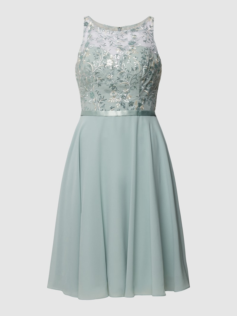 Cocktailkleid mit floraler Stickerei in mint