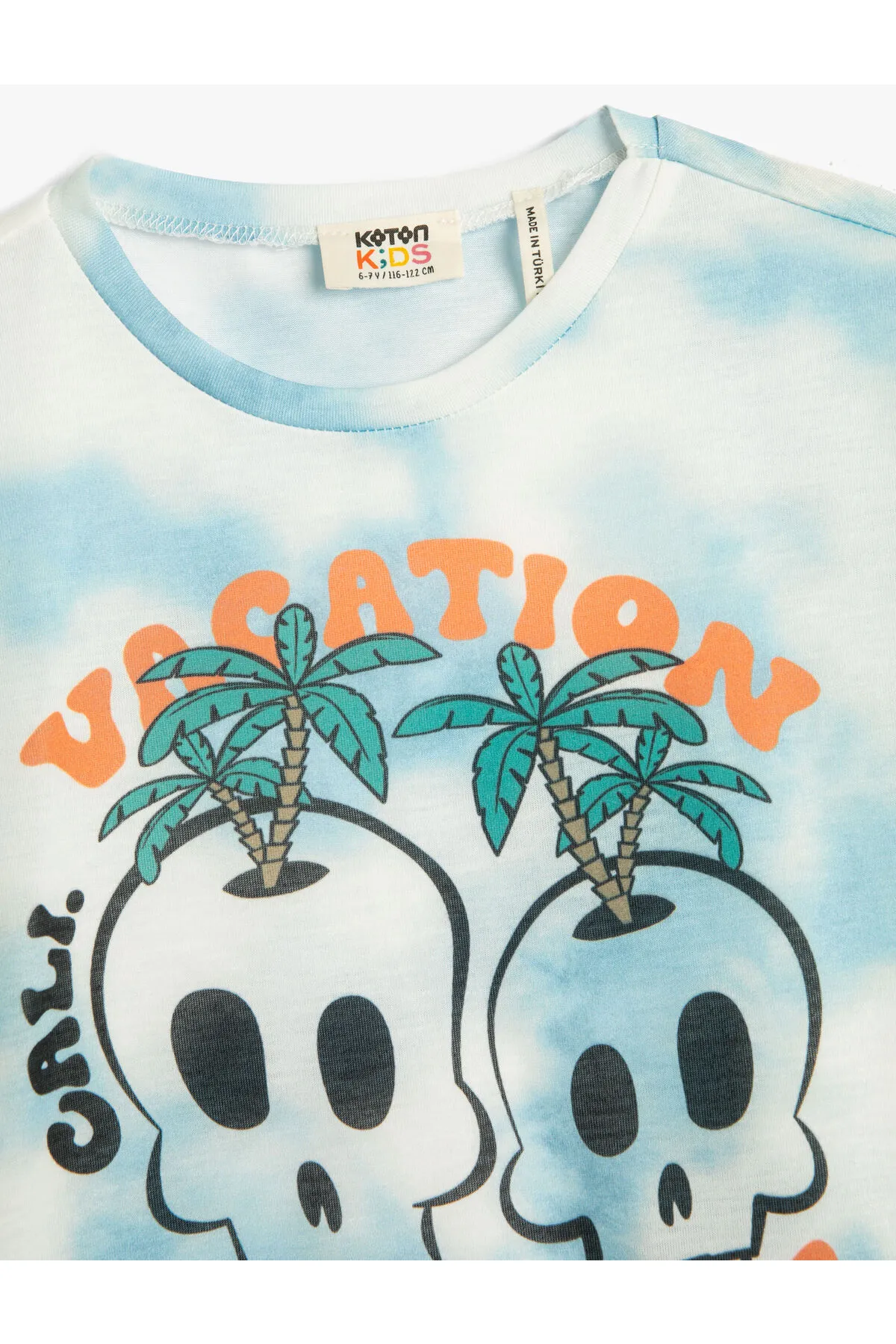 Koton  T-Shirt mit Batikmuster, kurzärmelig, Rundhalsausschnitt mit Totenkopf-Aufdruck