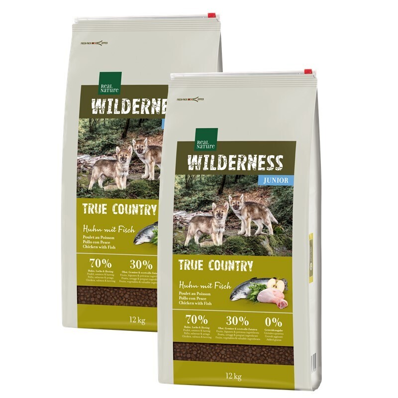 REAL NATURE Hundetrockenfutter REAL NATURE WILDERNESS Junior True Country Huhn mit Fisch 2x12 kg
