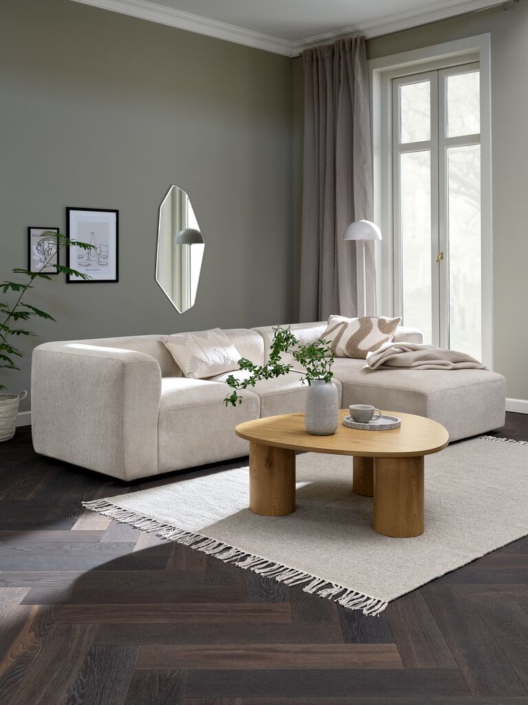 SKEJBY Modulares Sofa SKEJBY 3-Sitzer-Chaiselongue aus sandfarbenem Stoff