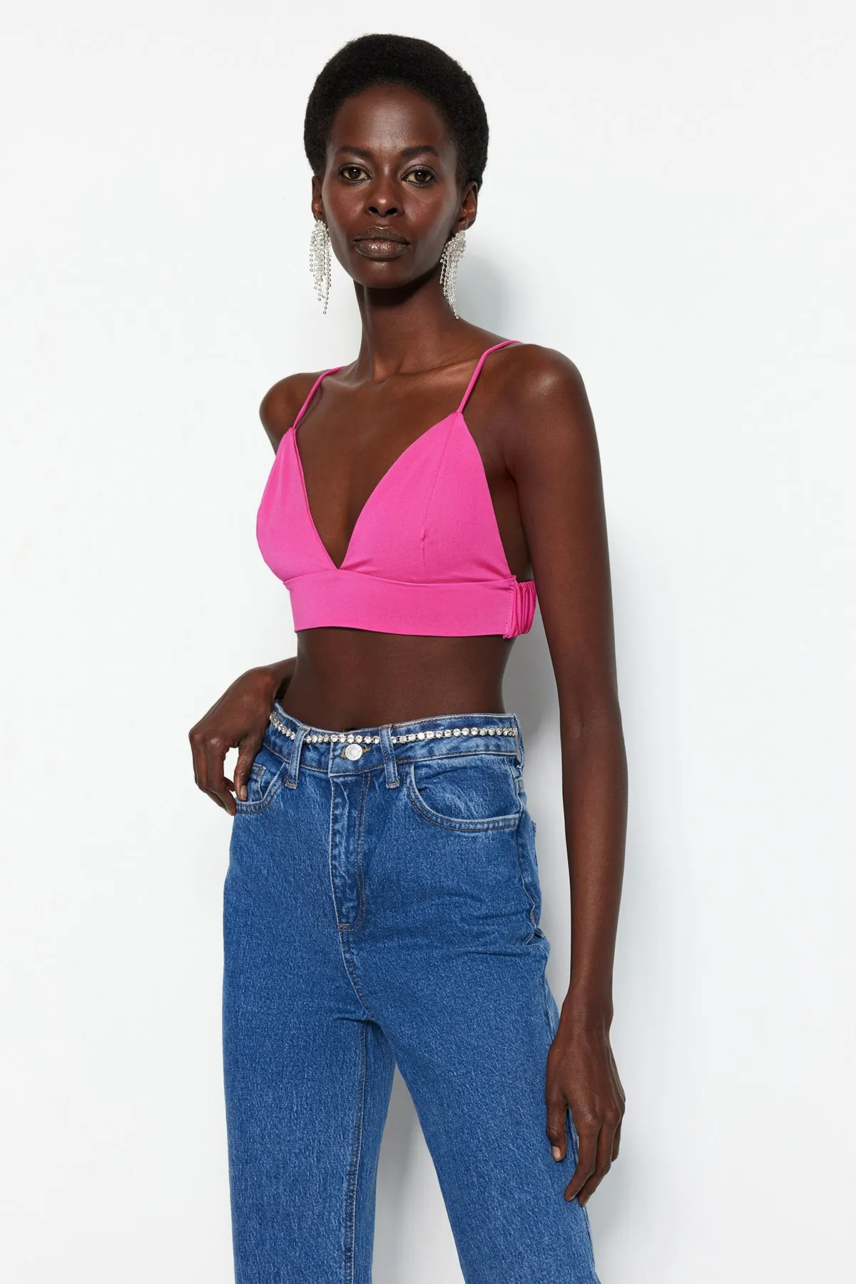 Trendyol Collection  Hellrosa, bauchfreies, gefüttertes Strick-Bustier TPRSS22BS00005