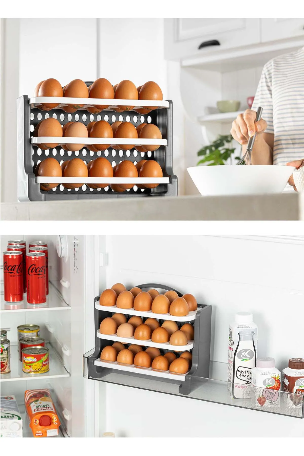 Viwares  30-Fach-Eierregal Kunststoff Eier-Organizer, 3-Lagiges Eierfach
