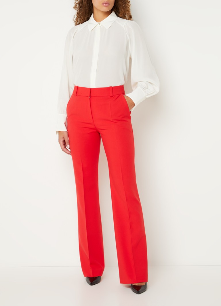 Pantaloni HUGO BOSS Hovani cu talie înaltă, evazați pe picioare și buzunare laterale