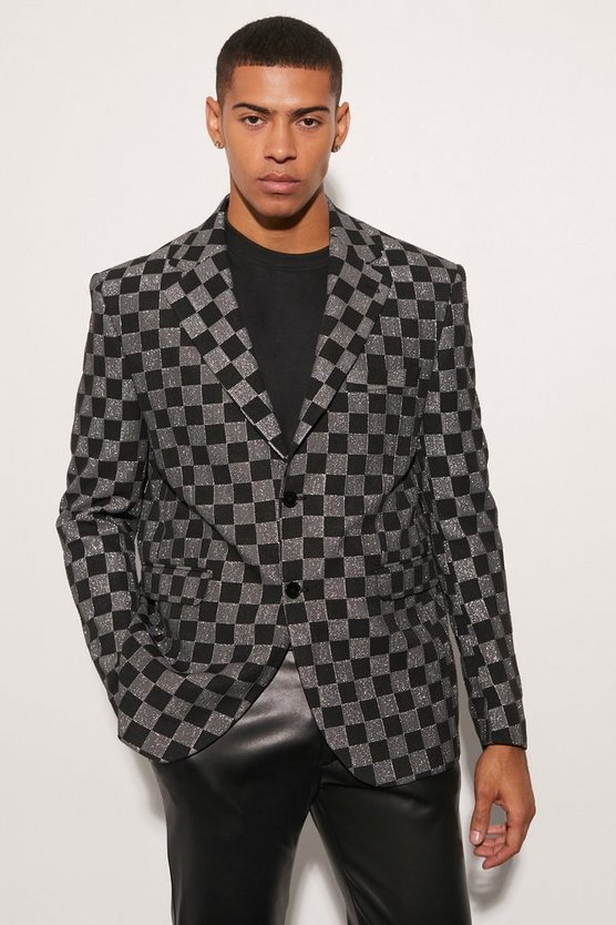 Kastiger Oversize Blazer mit Schachbrett-Print