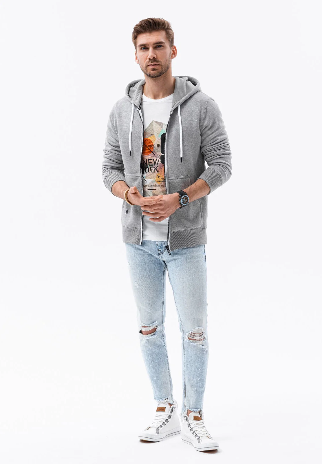 Sudadera con capucha y cremallera ombré