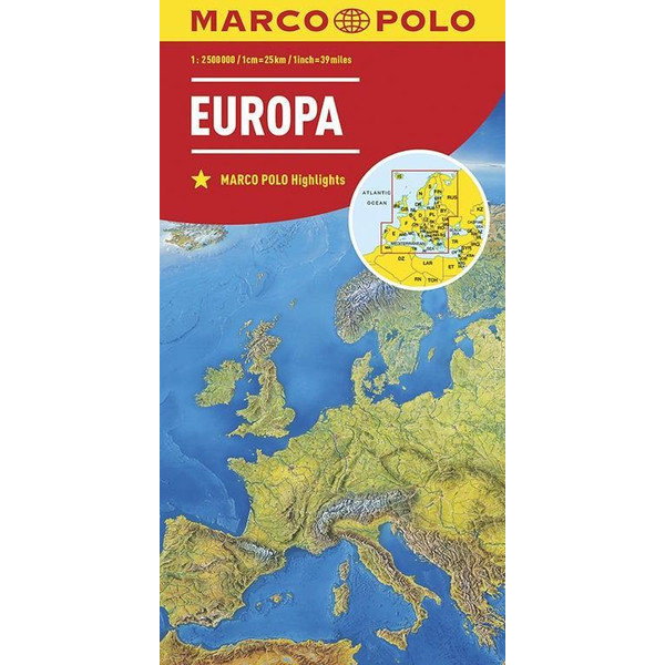 MARCO POLO Länderkarte Europa, physisch 1:2 500 000 - Straßenkarte