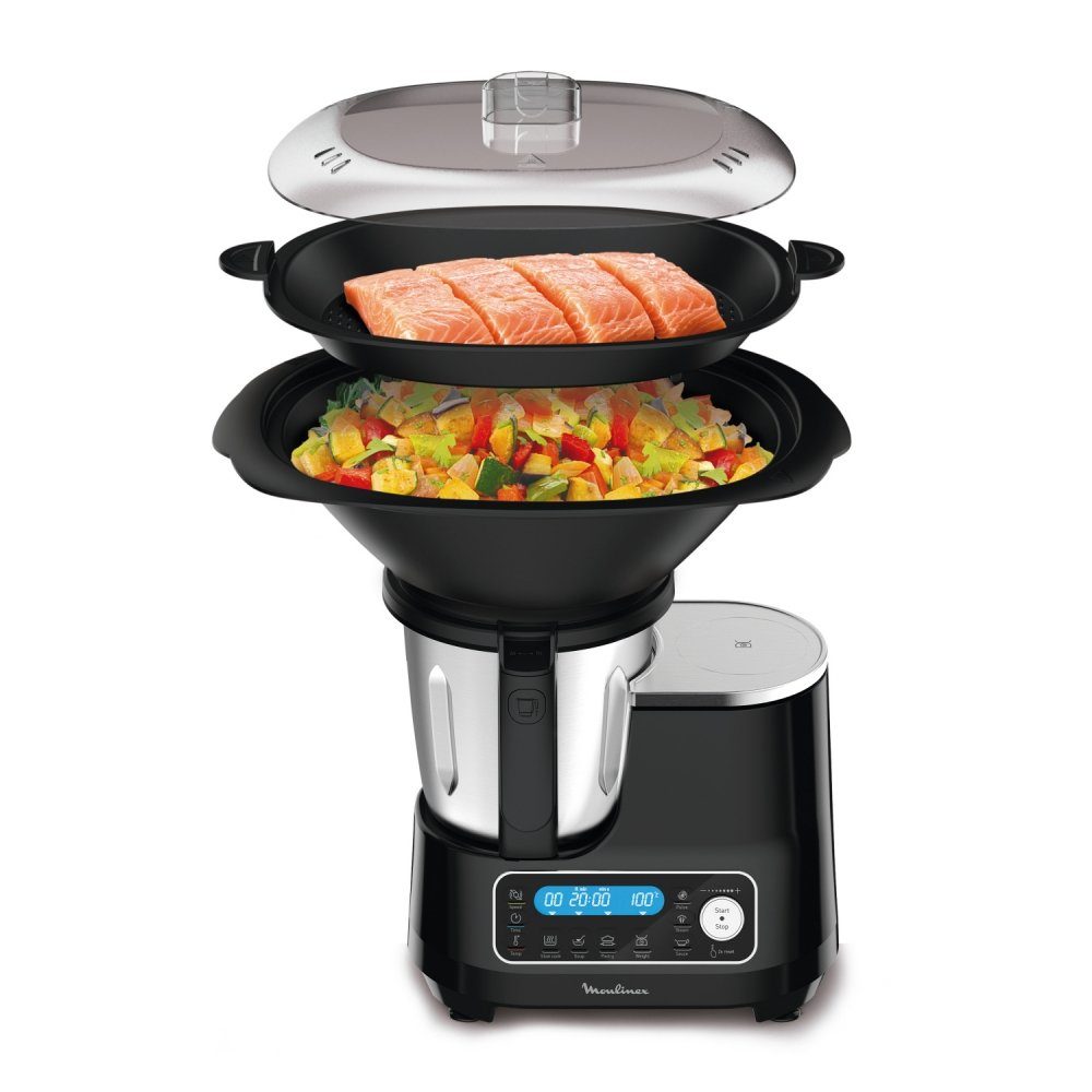 Moulinex Küchenmaschine mit Kochfunktion HF 4568 Click Chef - Multikocher Schwarz/Edelstahl